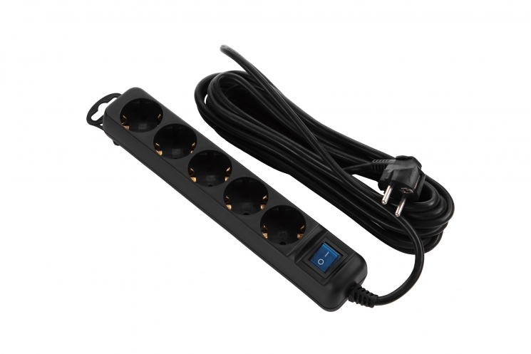 Power strip 2E 5XSchuko switch 3G*1.5mm2, 5m, black&nbsp;
