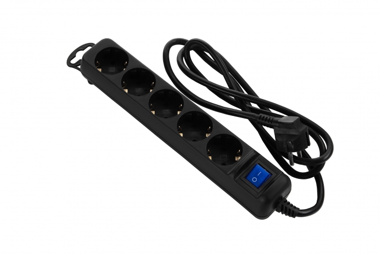 2E power strip 5XSchuko switch, 3G*0.75mm2, 1.8m, Black&nbsp;