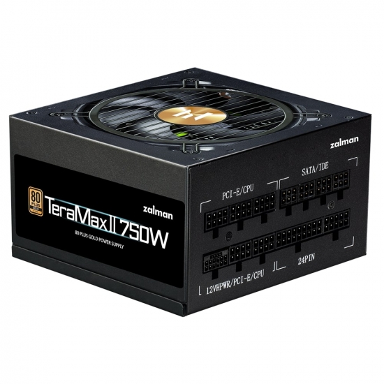 Zalman Power support Teramax 2 (750W) >90%, 80+ Gold, 120mm, 1xMB 18pin+10pin, 2xCPU 8pin(4+4), 3xMolex, 8xSATA, 3xPCIe 8pin(6+2), 1х12VHPWR, Fully Modular&nbsp;