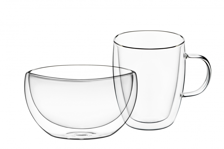 Ardesto Breakfast set  double wall borosilicate glass mug 270 ml and bowl 500 ml&nbsp;