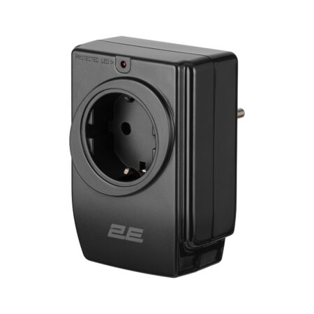 2E Power adapter with surge protection, 1xTypeF, 16A, 2xUSB-A, black