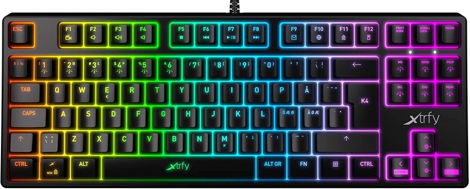 Xtrfy Keyboard mechanical Xtrfy K4 TKL 87Key, Kailh Red, USB-A, EN/RU, RGB, Чорний&nbsp;